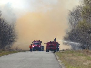 Рятувальники гасять лісову пожежу в Чорнобильській зоні відчуження. Горіло з 4 по 14 квітня. Потім пройшов дощ зі снігом і загасив відкрите полум’я. Лишилася тліюча трава, говорять у Службі з надзвичайних ситуацій