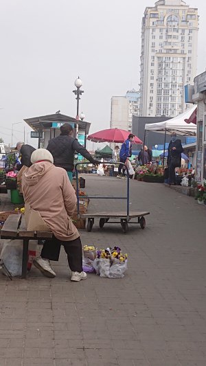 Біля ринку "Оболонь" у Києві торгують квітами і розсадою. Сам базар закритий.
