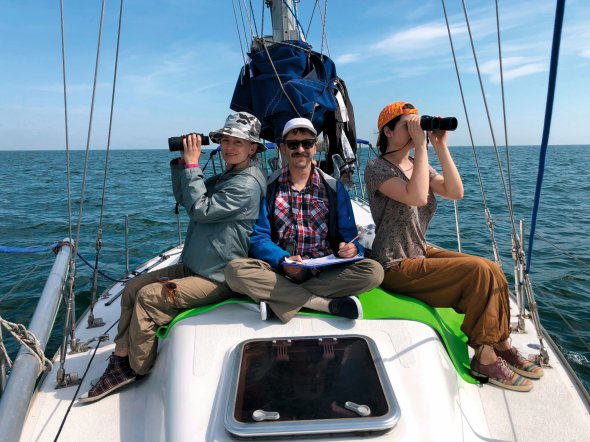 Павло Гольдін разом із колегами проводить облік дельфінів у Чорному морі, 2019 рік