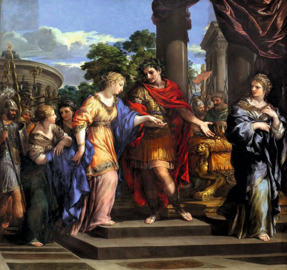 Картину ”Цезар дарує Клеопатрі престол Єгипту” написав італійський художник П’єтро да Кортона 1637-го. Робота зберігається в Ліонському музеї мистецтв у Франції