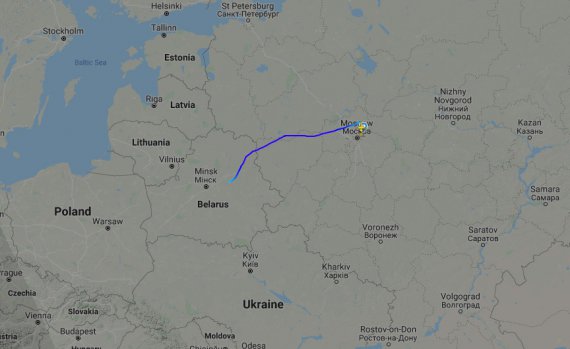 FlightRadar сообщил о приземлении спецбортом Воздушно-космических сил России. Фото: flightradar24.com