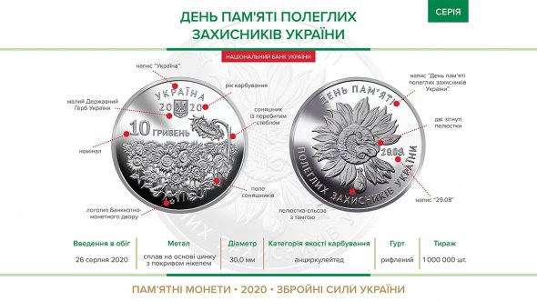 В центре монеты - поле подсолнухов. Издавна это один из символов украинской земли.