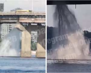 На мосту Патона прорвало трубу - показали видео
