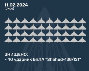 Вночі знищено 40 із 45 російських дронів - Повітряні сили