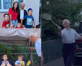 Жена Решетника показала, как ее 90-летний дедушка активно проводит время с правнуками