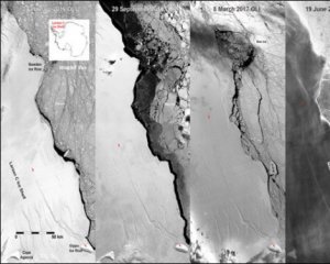 Показали, как от Антарктиды откололся огромный айсберг