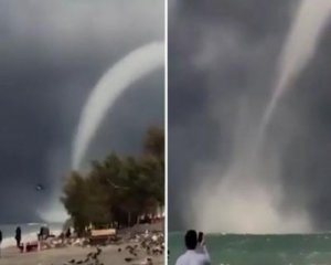 Водяной столб с неба в море: видео смерча на Кипре