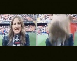 Журналистка получила мячом по голове на матче Лиги Европы